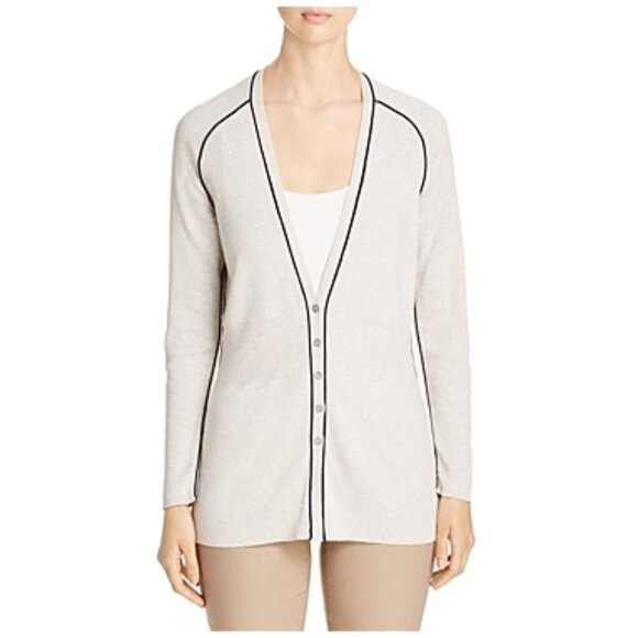 Nic + Zoe Tipped Button-front Cardigan In Pale Sisal - Picture 1 of 9